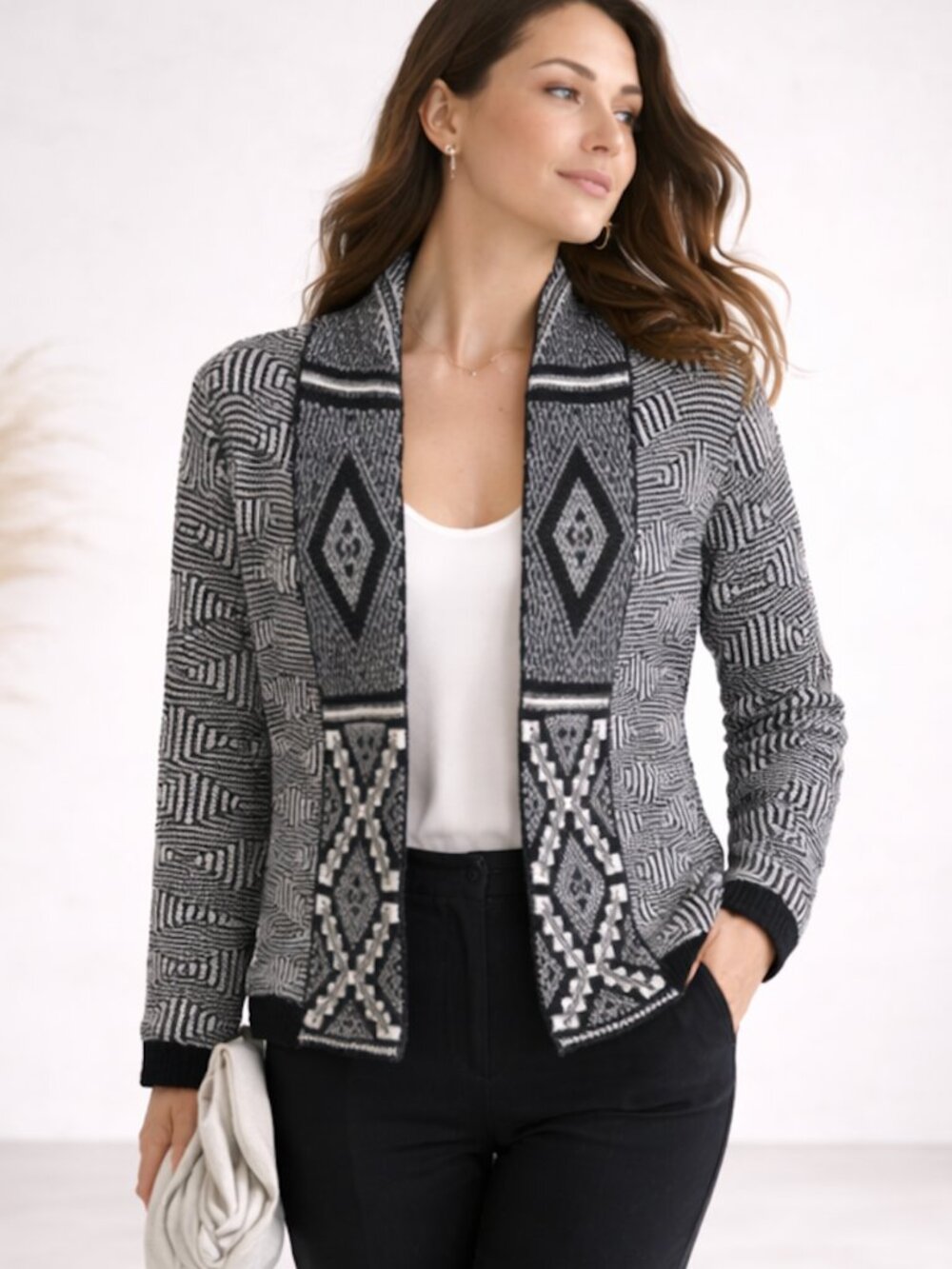Antik Batik Open Cardigan Sweater Alpaca Blend Geometric Tribal Boho Cozy Luxe